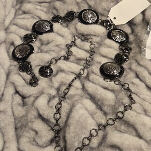 Chico’s Black Silver Tone Disc Chain Belt Adjustable Statement